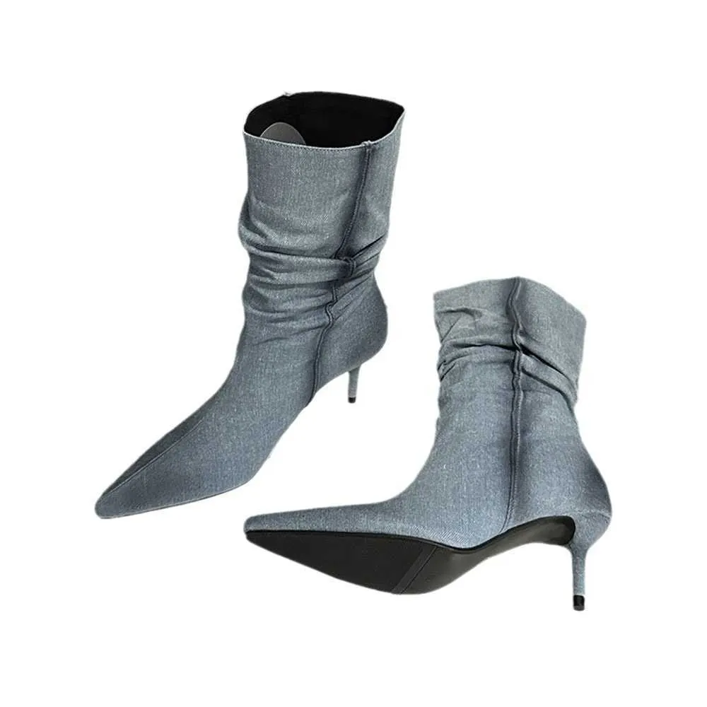 Boots Autumn and Winter New Fashion Pointed Thin Heel High Heeled Mid Heeled Boots