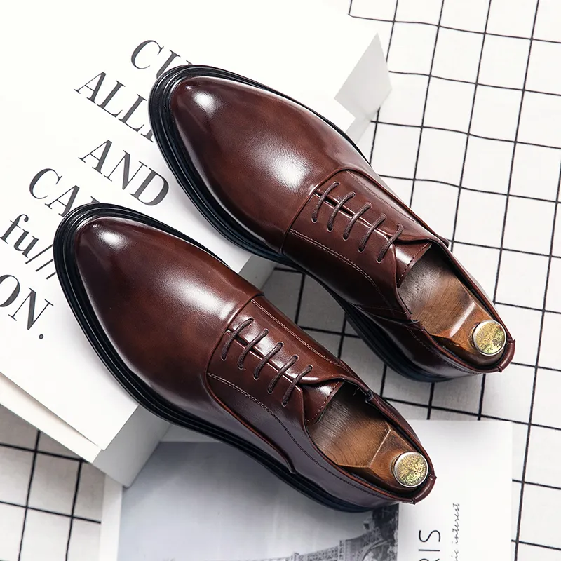 Dress Shoes Business Formal Leather Shoes Men Autumn Men Shoes Low-top Solid Wedding Shoes Color Fashion Oxford Pointed Office Shoes