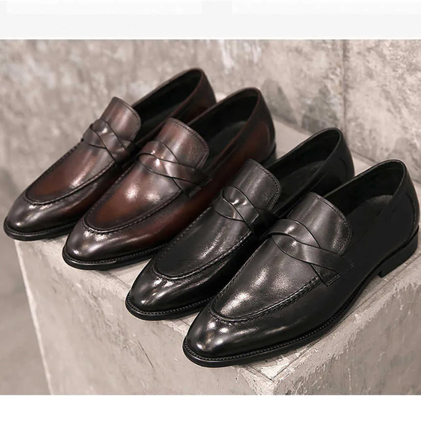 Men Dress Shoes Suture Summer Leisure Leather Shoes One Foot Leather Shoes Loafers Mens Dressing Casual Shoes