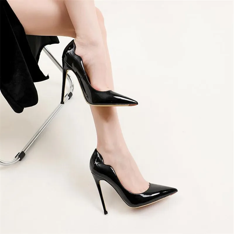 Women's High Heels Sexy Black Patent Leather Pointed High Heels