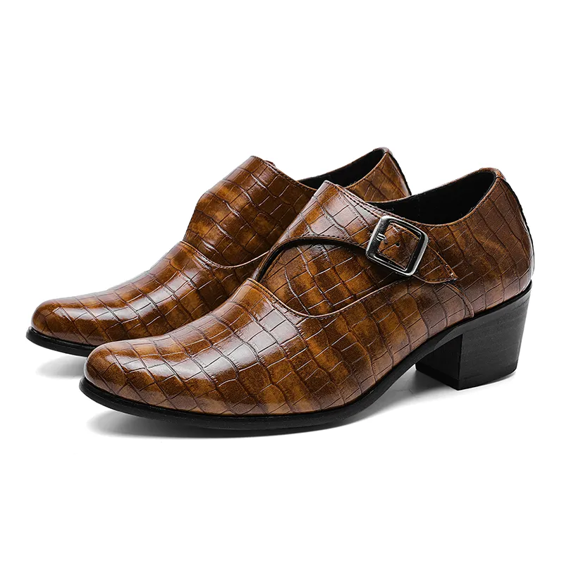 Elevator Shoes for Men Heel Shoes Formal Leather Brown Men Loafers Dress Shoes Fashion Crocodile Mens Heightening Shoes