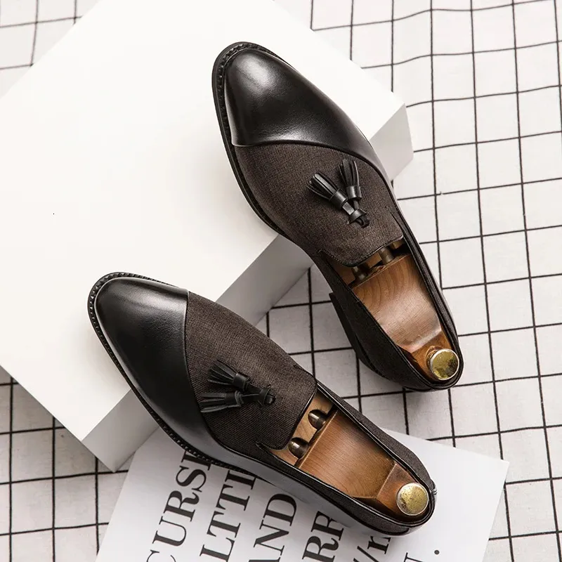 Men Business Dress Casual Fashion Elegant Formal ShoesSlipon Evening Loafers Party Tassel Leather Shoes Wedding