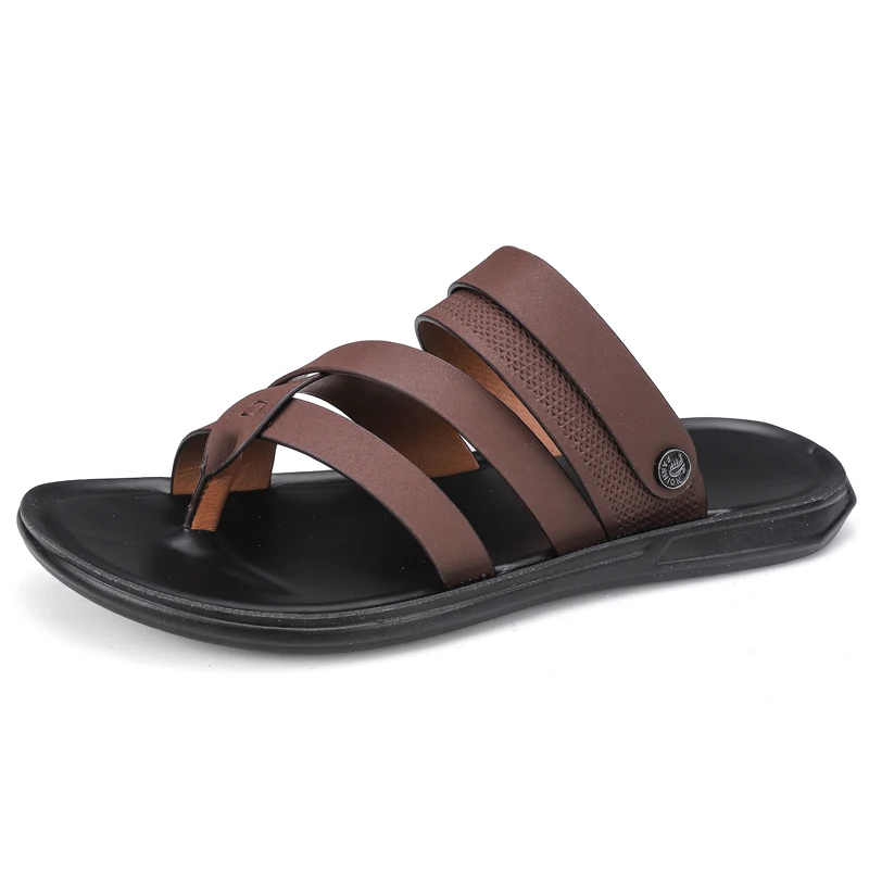 Men Slippers Leather Fashion Summer New Men Casual Non-slip Beach Slippers