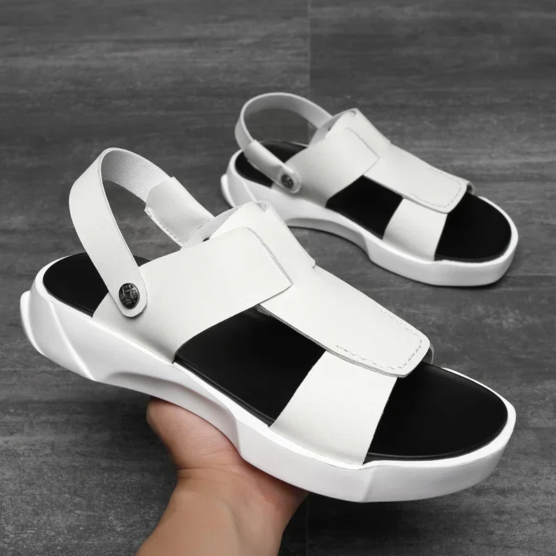 Cow Spilt Leather Men Sandals Summer Roam Men Shoes Trendy Casual High Top Young Fashion Men Shoes