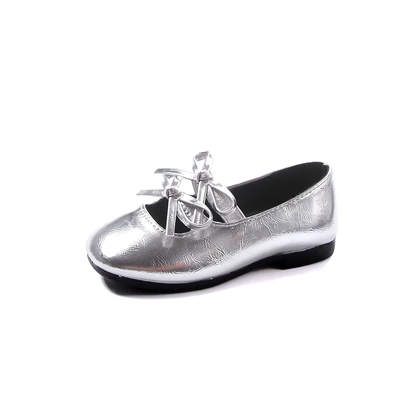 Double Bowknot Girls' Leather Shoes Non-Slip Soft Sole Girls Pu Casual Leather Shoes