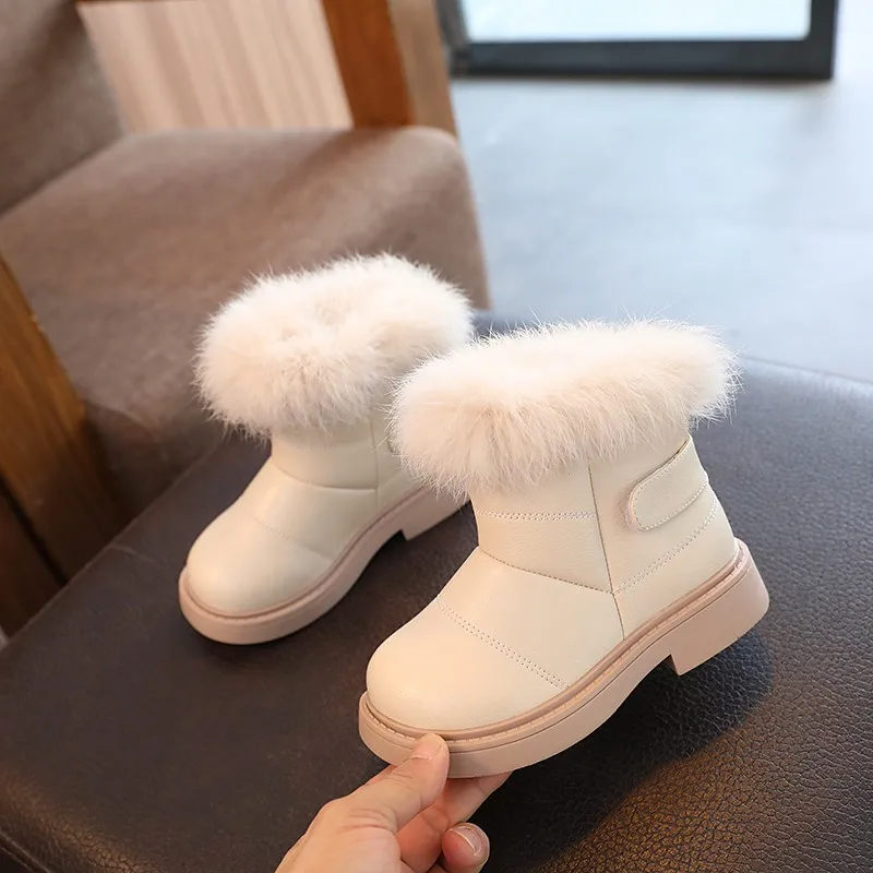 Pure Color British Style Girls Casual Boots Plush Winter Soft Baby Short Boots Children's Shoes