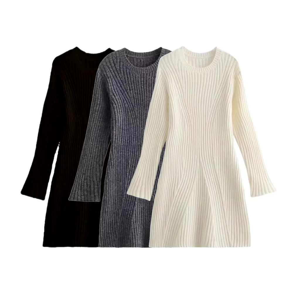 Dress for Women Knitted Dresses Long Sleeve O-Neck Autumn Winter Warm Dresses High Waist Slim Fashion Mini Dress