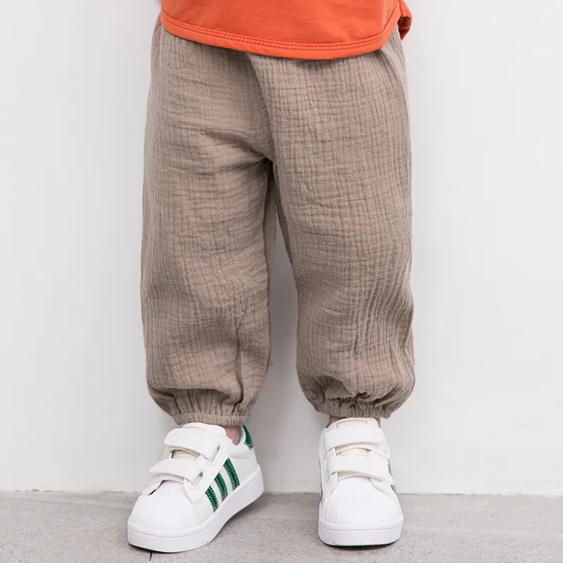 Summer Trousers Solid Color Linen Pleated Children Ankle-Length Pants For Baby Boys Pant Harem Kids Child