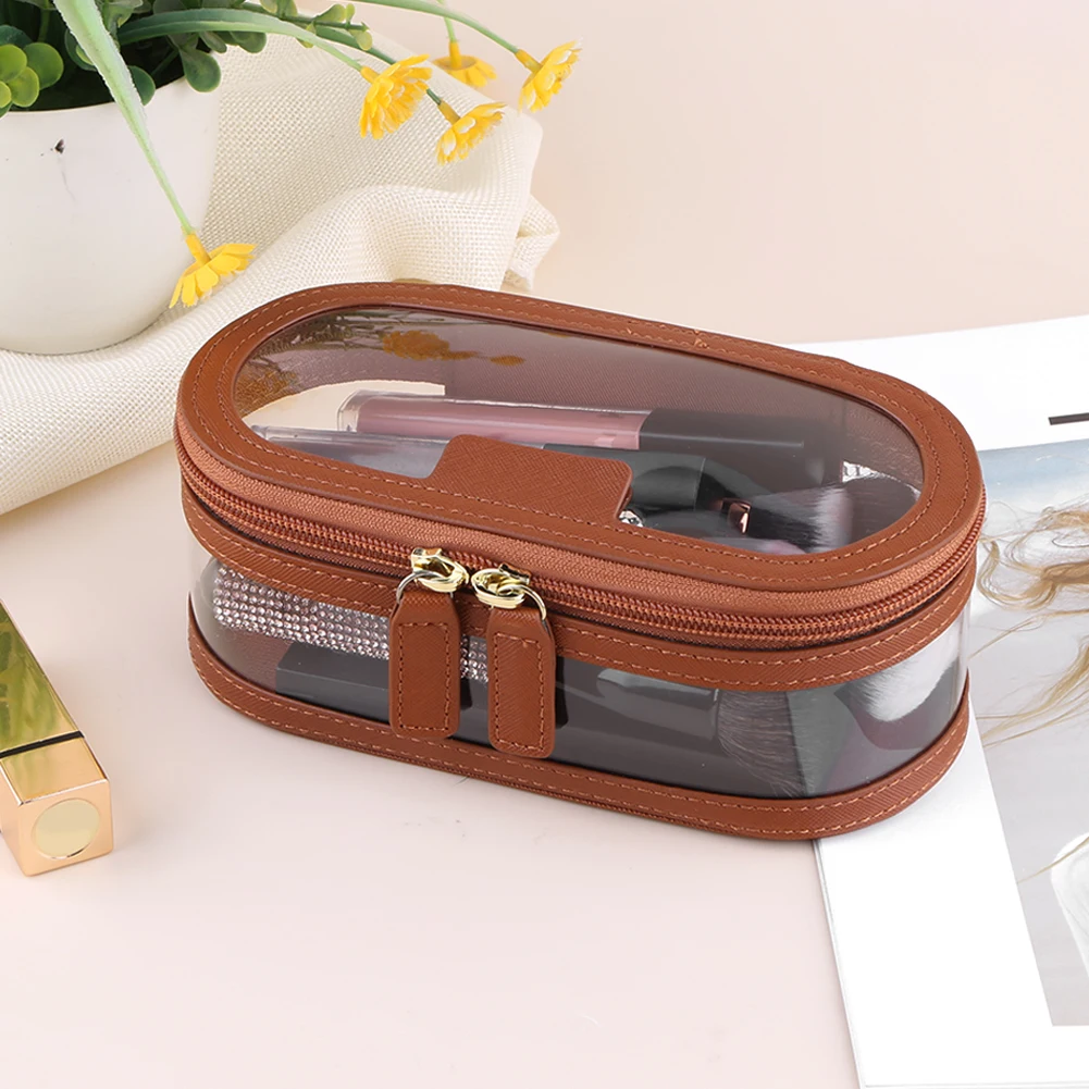 Solid PU Makeup Bag Large-Capacity Travel Toiletry Organizer With Zipper Closure