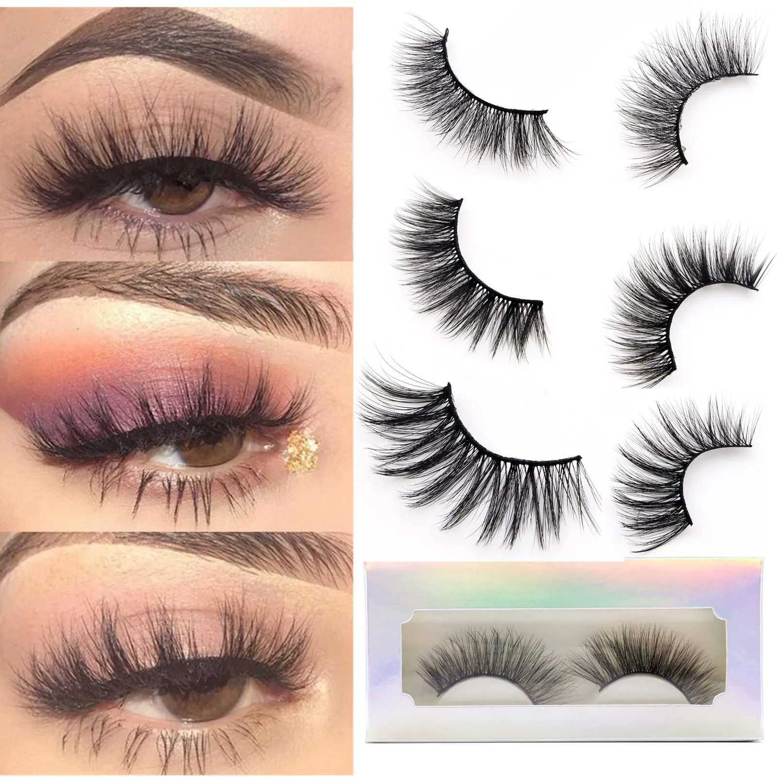 3D Lashes Faux Mink False Eyelashes Natural Long Dramatic Ultra Wispies Fluffy Eyelash Full Strips Fake Eye Lash Extension