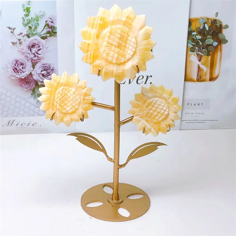 Natural Yellow Calcite Sunflower Carving Healing Stone Energy Gemstone Cute Home Decoration Gift