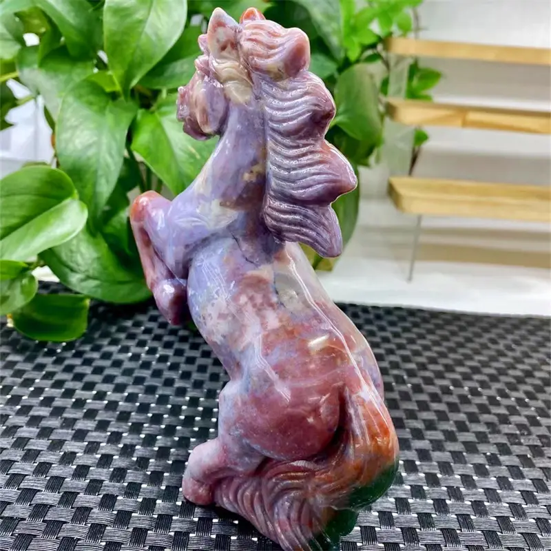 Natural Ocean Jasper Horse Carving Crystal Animal Healing Energy Stone Fashion Home Decoration Birthday Gift