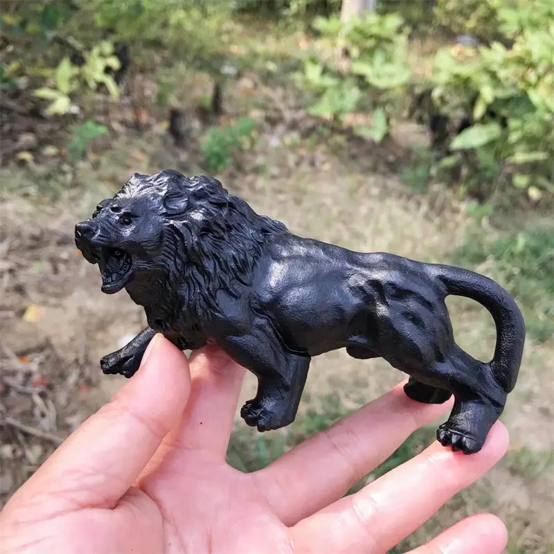 Natural Black Obsidian Lion Crystal Crafts Carving Powerful Animal Home Decoration Collection Gift