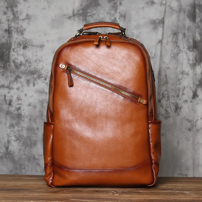 Retro Genuine Leather Men's Backpack Fashion Top L...