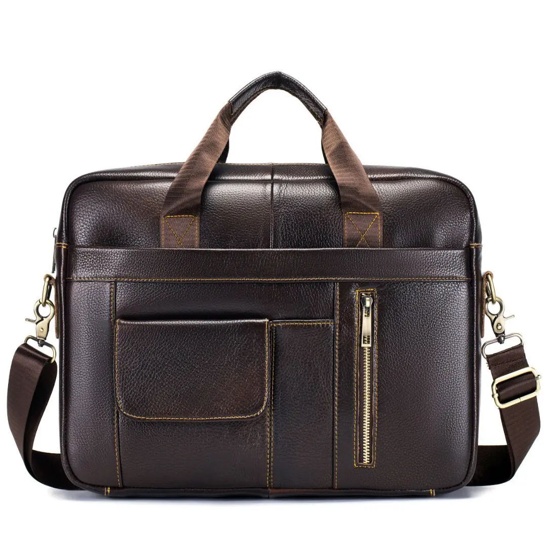 Briefcase Men's Genuine Leather 15-inch Laptop Bag...