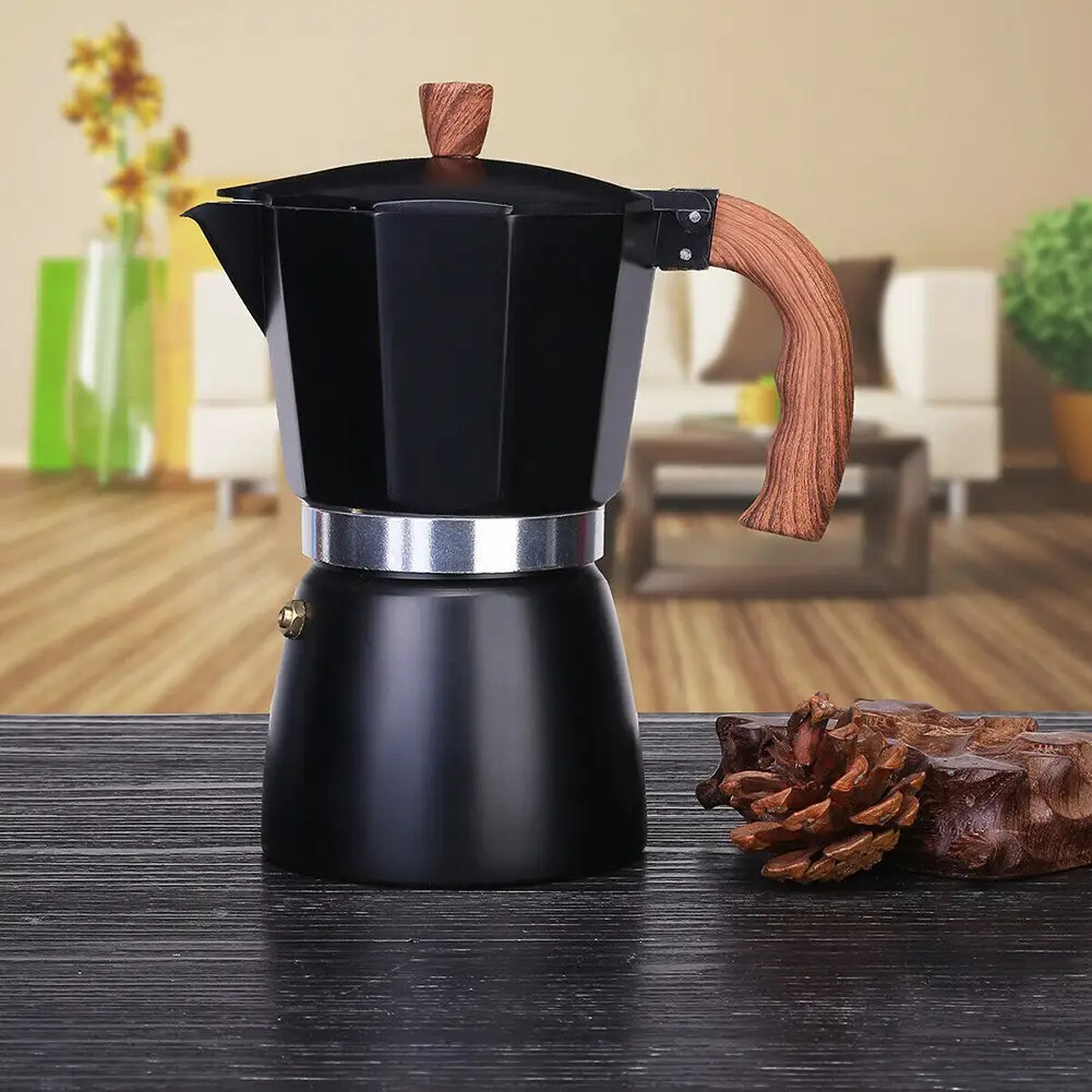 300ml Retro Wooden Handle Espresso Machine Moka Pot Classic