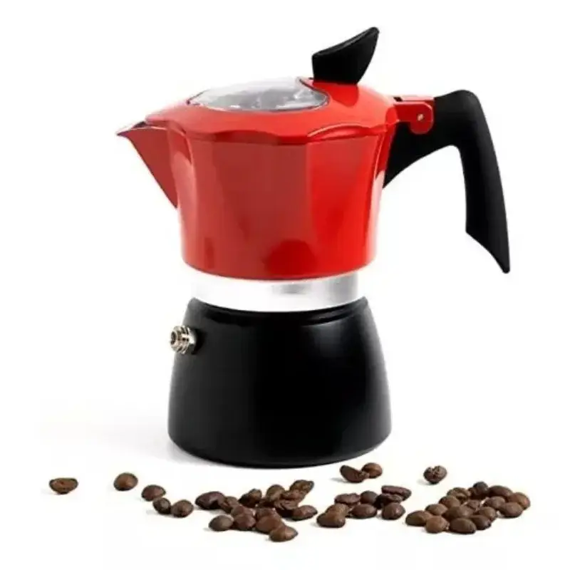 Red Premium Aluminum Stovetop Espresso Maker Filter Moka Pot Manual Coffee Maker