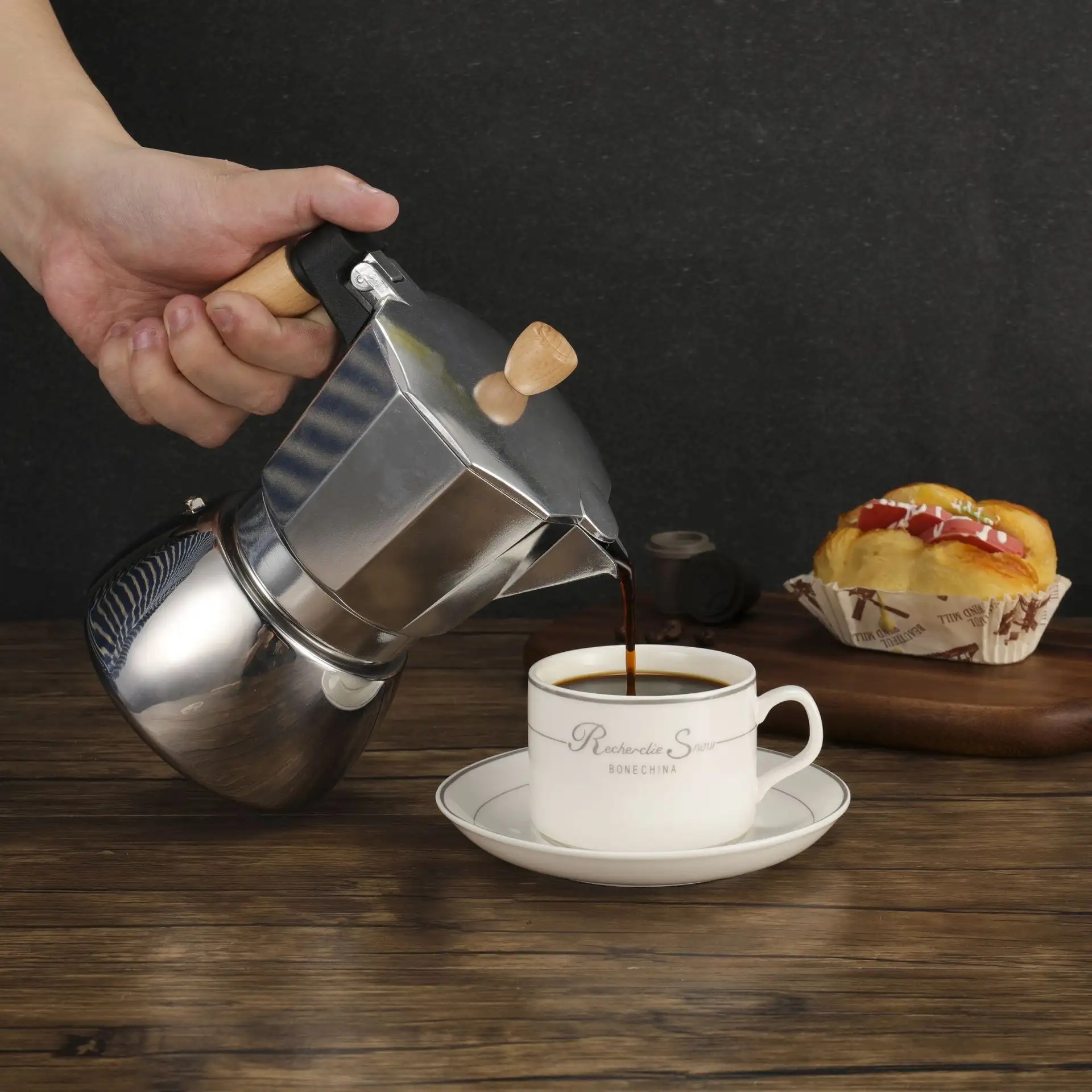 Double Valve Metal Style Italian Espresso Moka Pot Modern Simple Style Home Camping Office Convenient