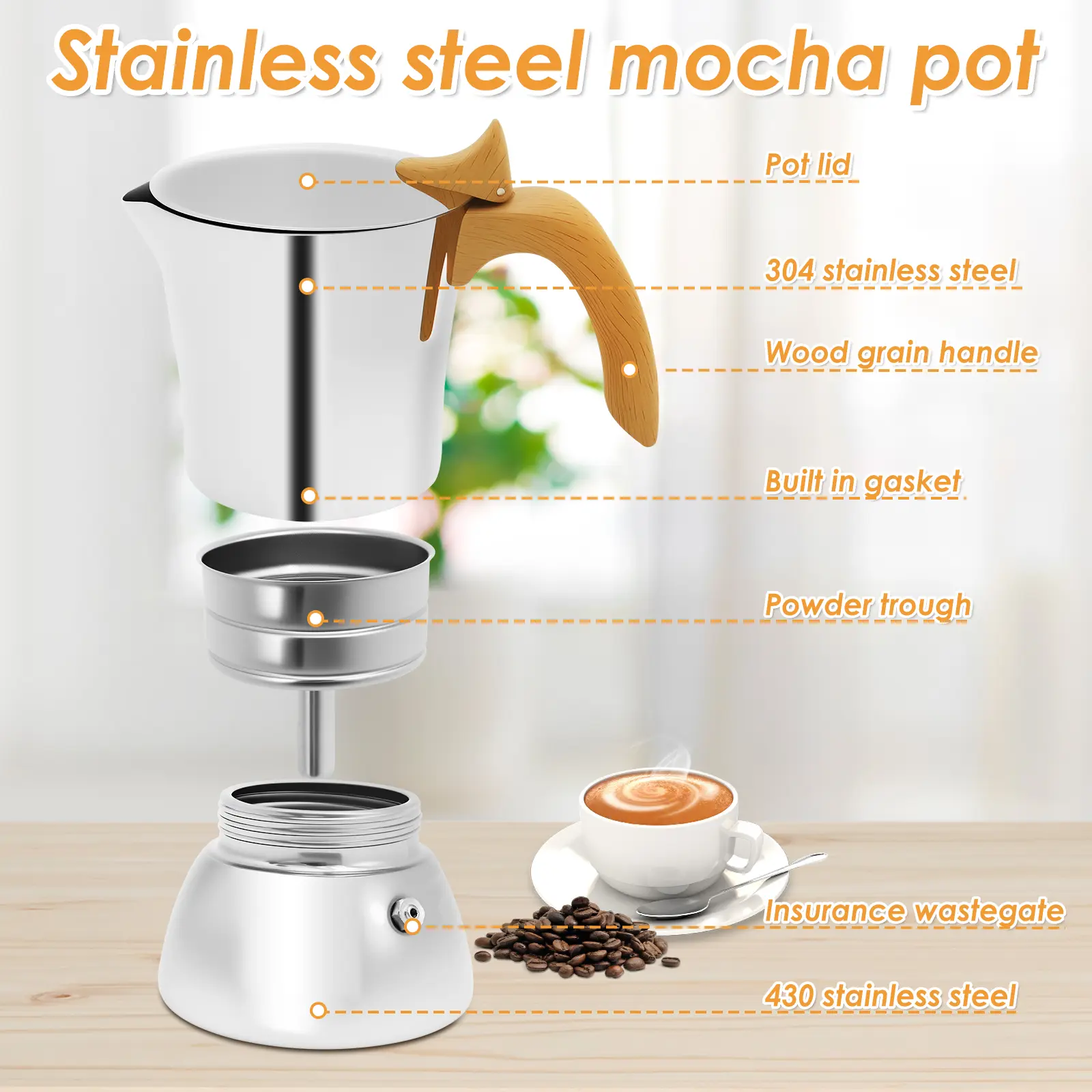 Stovetop Coffee Maker Stainless Steel Induction Moka Pot Stainless Steel Stovetop Espresso Maker Portable Espresso