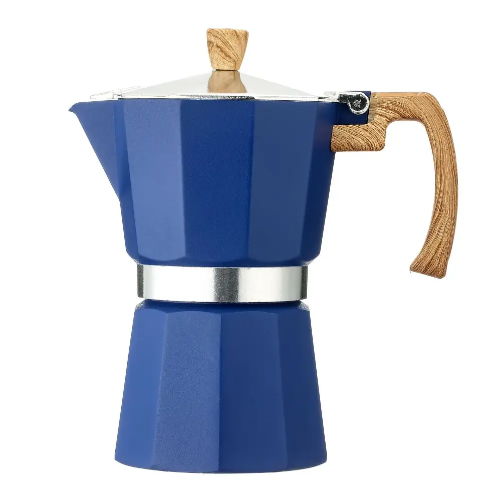 Vintage Octagonal Aluminum Moka Pot Wood Grain Handle Brewing Coffee Pot Durable Espresso Pot