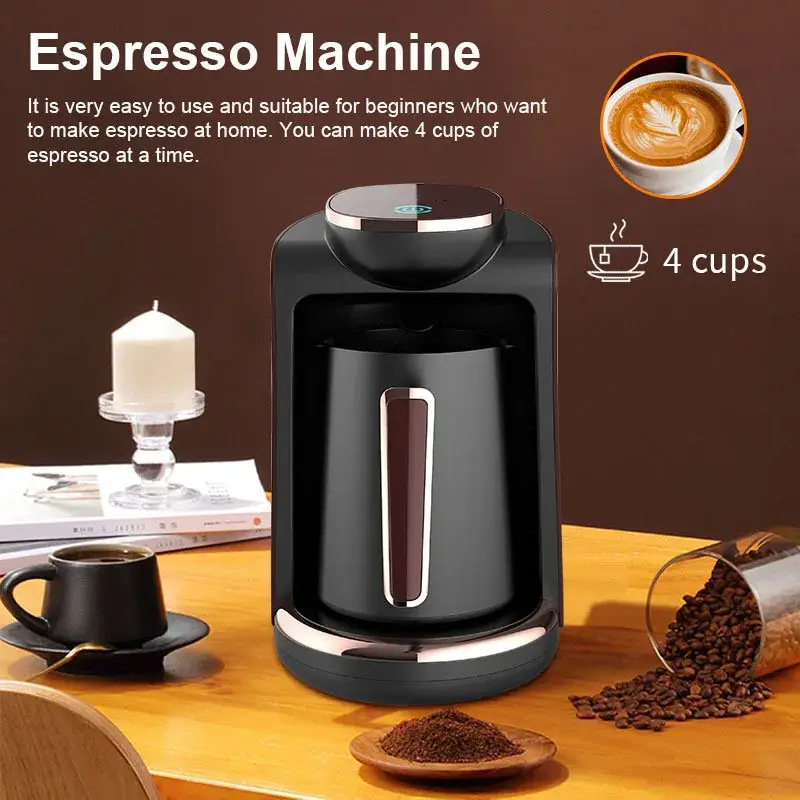 Coffee Machine Brewing 4 Cups Espresso Led Display Switch Portable Electric Moka Pot