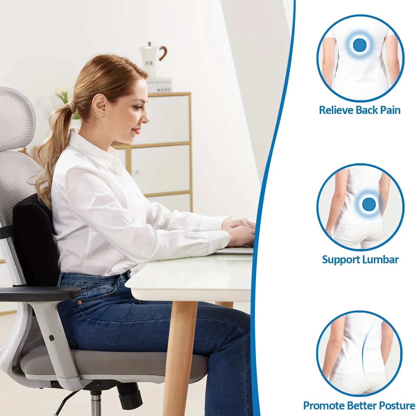 Lumbar Support Pillow For Office Chair, Perfectly Balanced Memory Foam Lumbar Pillow Multi-purpose Back Cushion