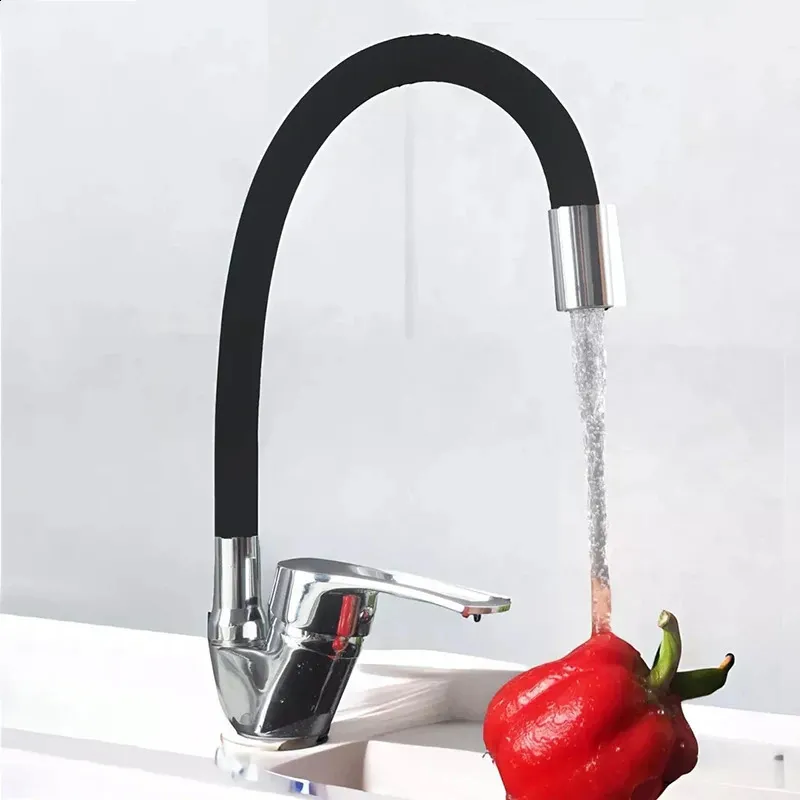 Silicone Tube Pipe Kitchen Sink Faucet And Cold Water Mixer Tap 360 Degree Rotating Flexible Hose Tap Deck Mount Single Hole