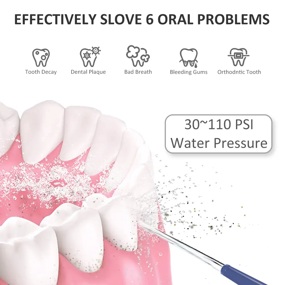 Portable Oral Irrigator With Travel Bag USB Rechargeable 6 Nozzles 300ml Tank And Waterproof Design