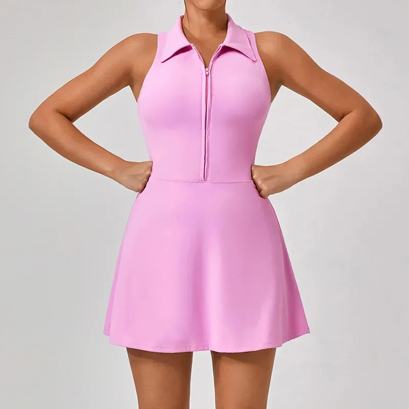 Sleeveless Zip-Up Tennis Top with Built-In Shorts and Pockets for Women