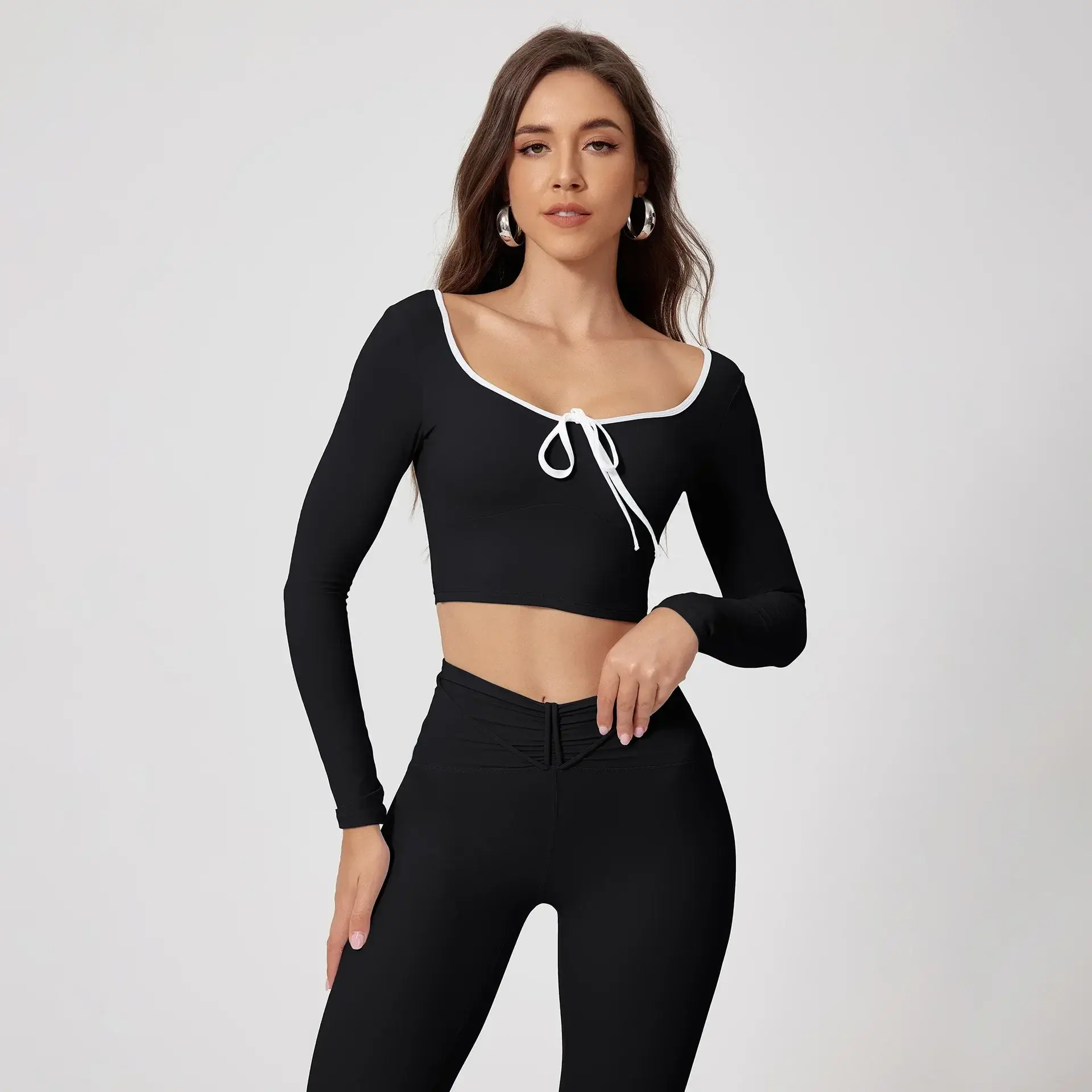 Women’s Seamless Yoga Set High-Waist Hip-Lift Pants with Long-Sleeve Top for Gym and Running