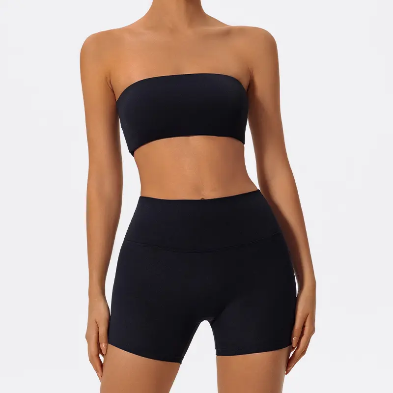 Two-Piece Women's Workout Suit Strapless Bra and Top for Fitness and Yoga