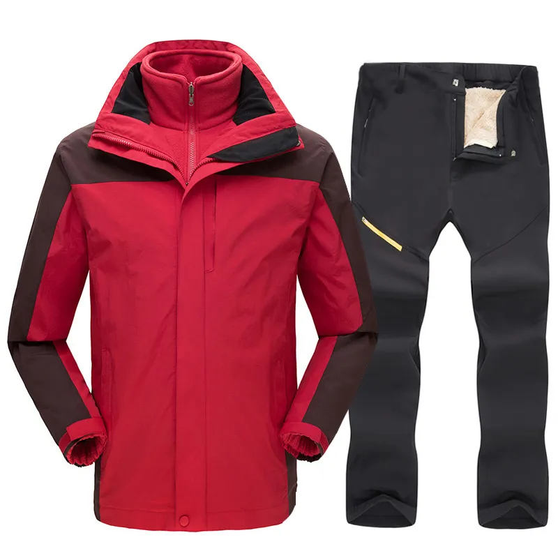 Men's Thick Warm Ski Suit Waterproof Jacket and Pants for Skiing and Snowboarding