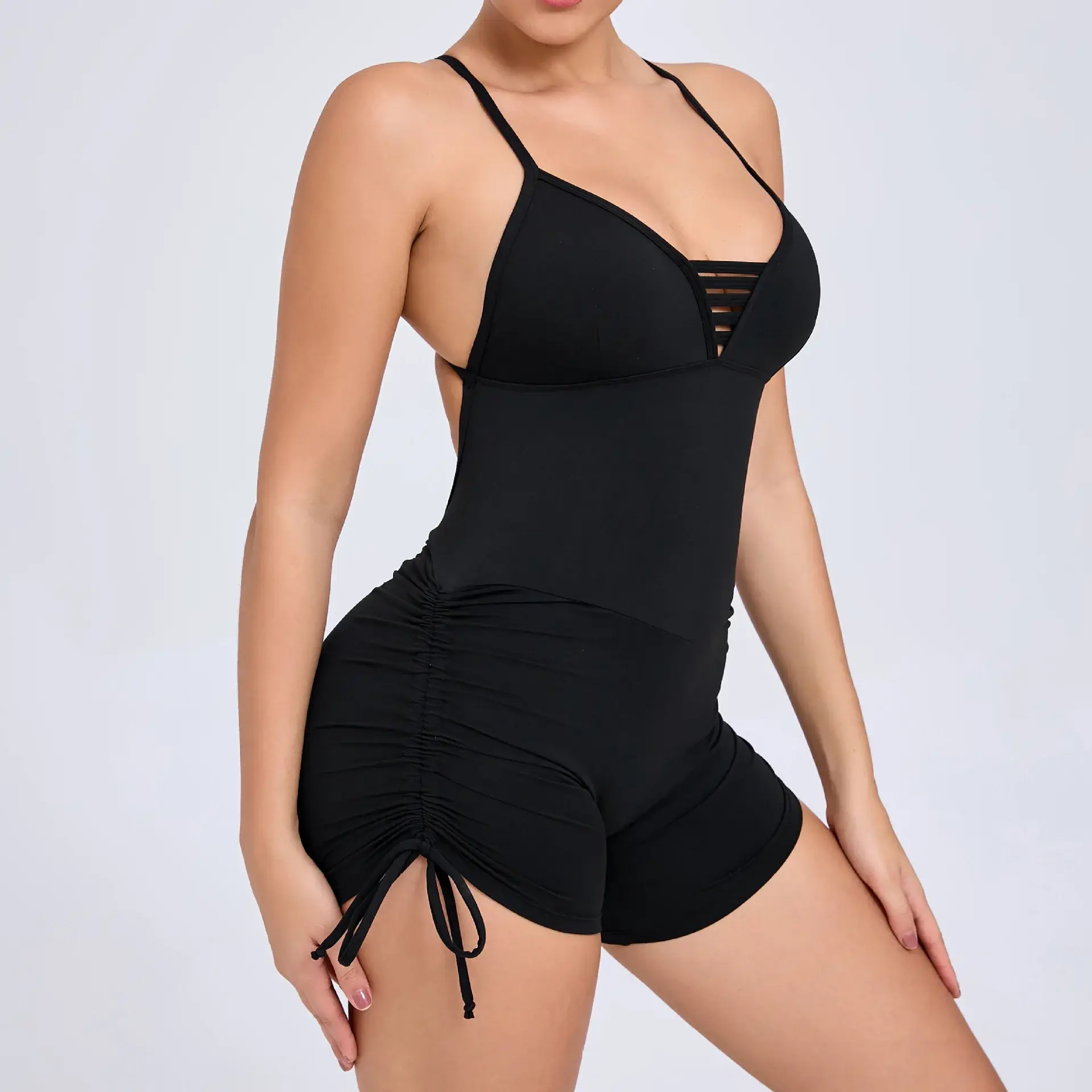 V-Back One-Piece Gym Jumpsuit Sexy Yoga Bodysuit for Women's Fitness and Sports