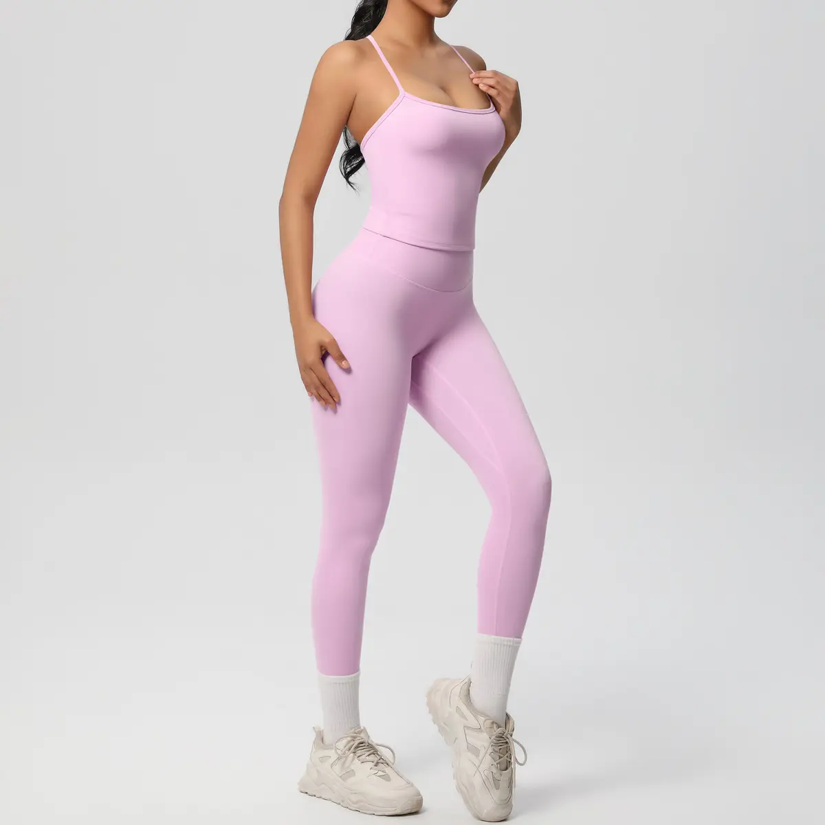 Halter Yoga Top Fitness Set Sleeveless Gym Tops Crossover Back Slimming Sports Underwear with Tummy Control