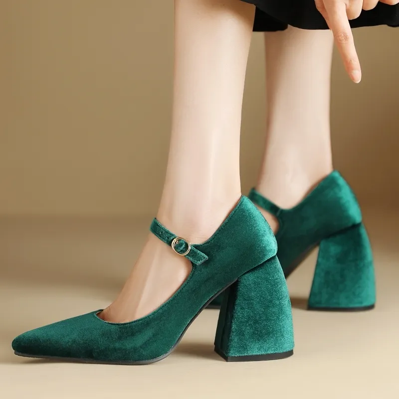Square High Heels Mary Jane Women's Office Party Wedding Shoes