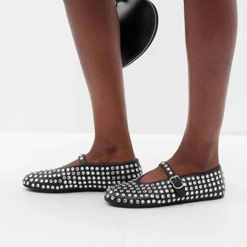 Women's Flat Vulcanized Pad Diamond Rivet Mary Jane Screw Crystal Shoes