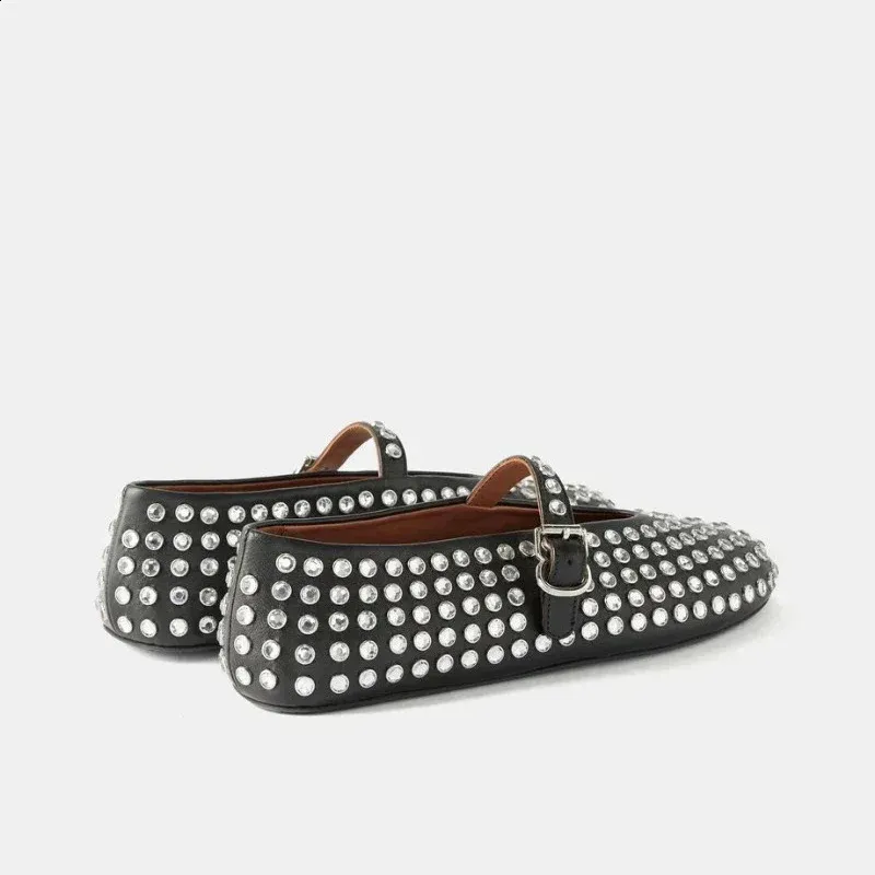 Women's Flat Vulcanized Pad Diamond Rivet Mary Jane Screw Crystal Shoes