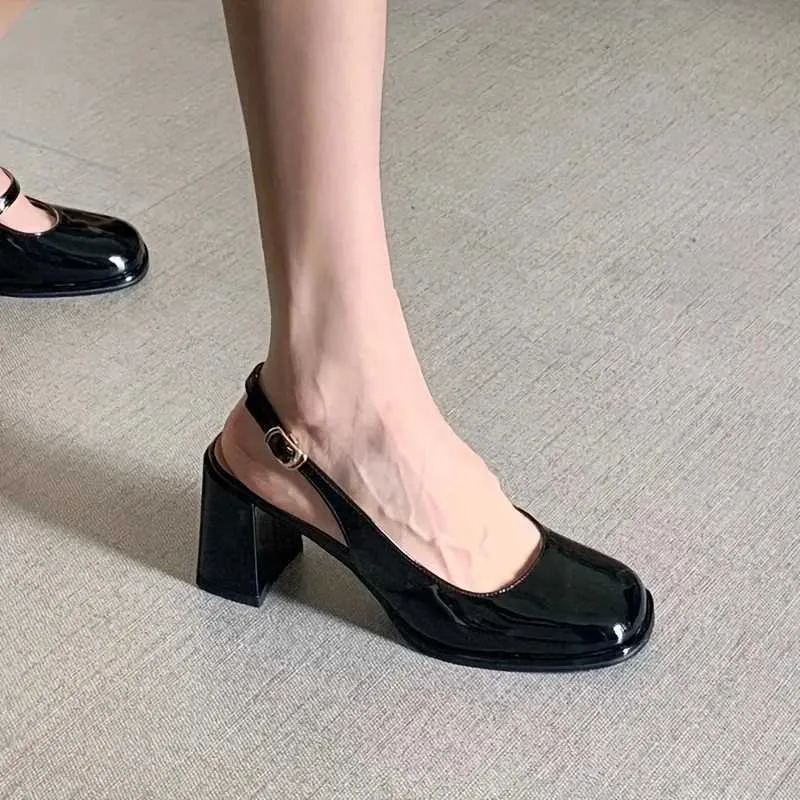 Women's Chunky Heel Patent Leather Mary Jane Party Buckle Back Comfortable Elegant Shoes