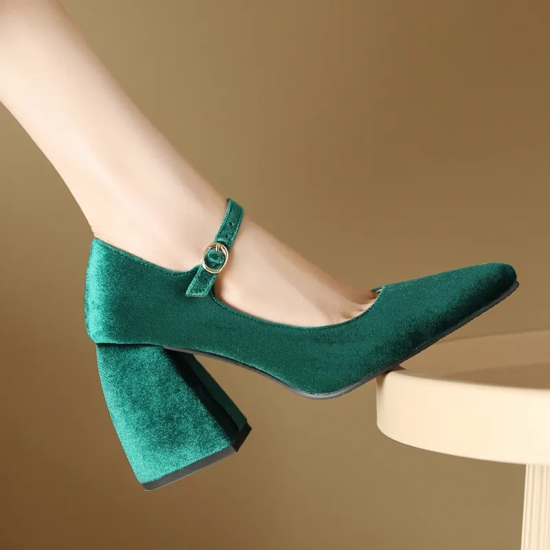 Square High Heels Mary Jane Women's Office Party Wedding Shoes