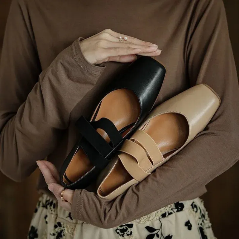 Women's Summer Black Square Toe Japanese Lolita Mi...