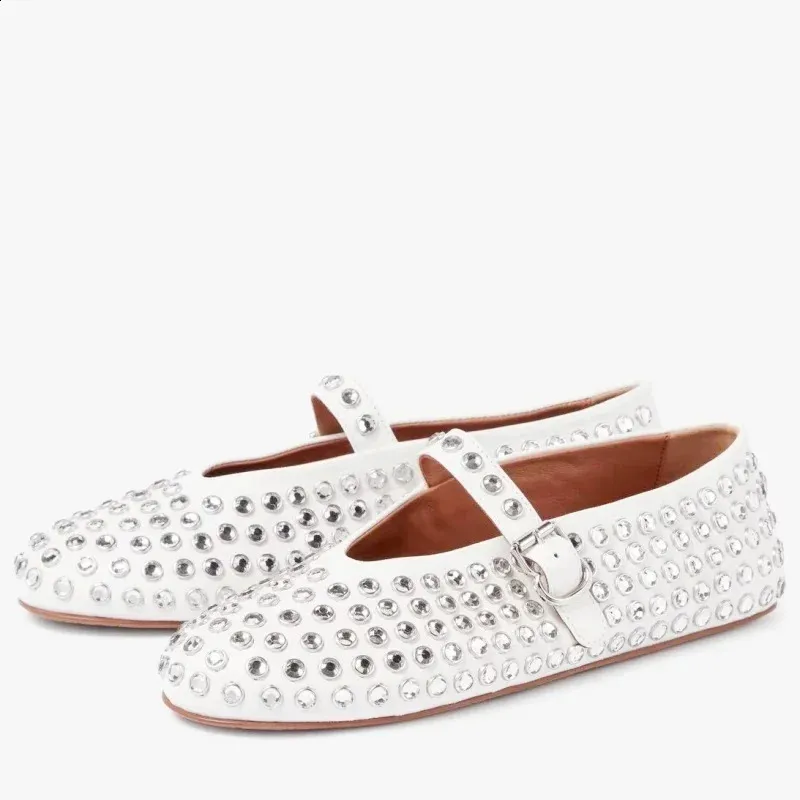 Women's Flat Vulcanized Pad Diamond Rivet Mary Jan...