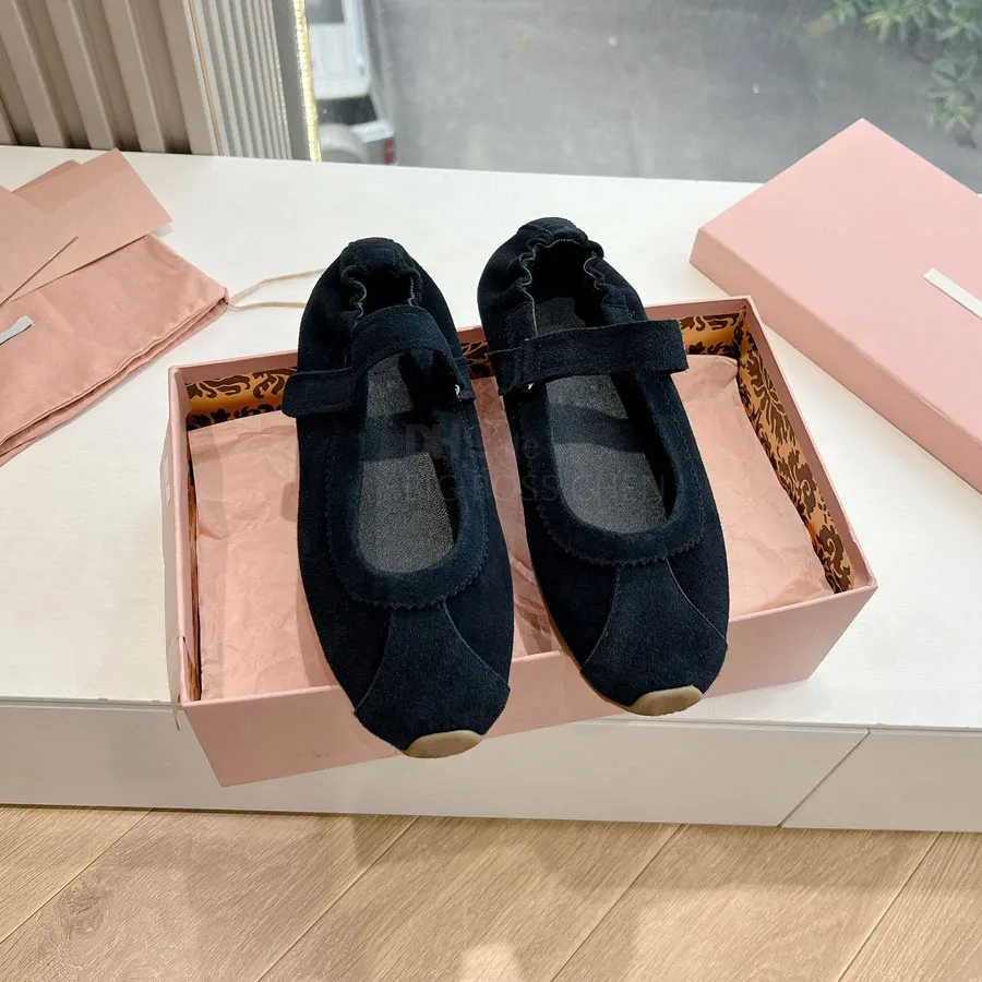 Round Toe Suede Mary Jane Ballet Flats Lace Up Loafers For Women