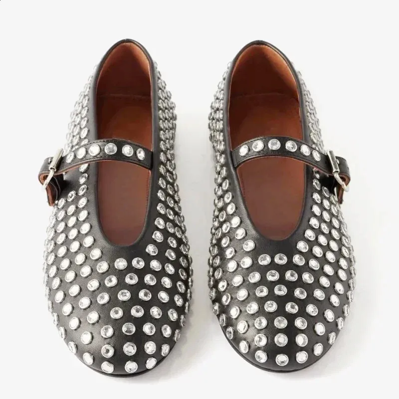 Women's Flat Vulcanized Pad Diamond Rivet Mary Jane Screw Crystal Shoes
