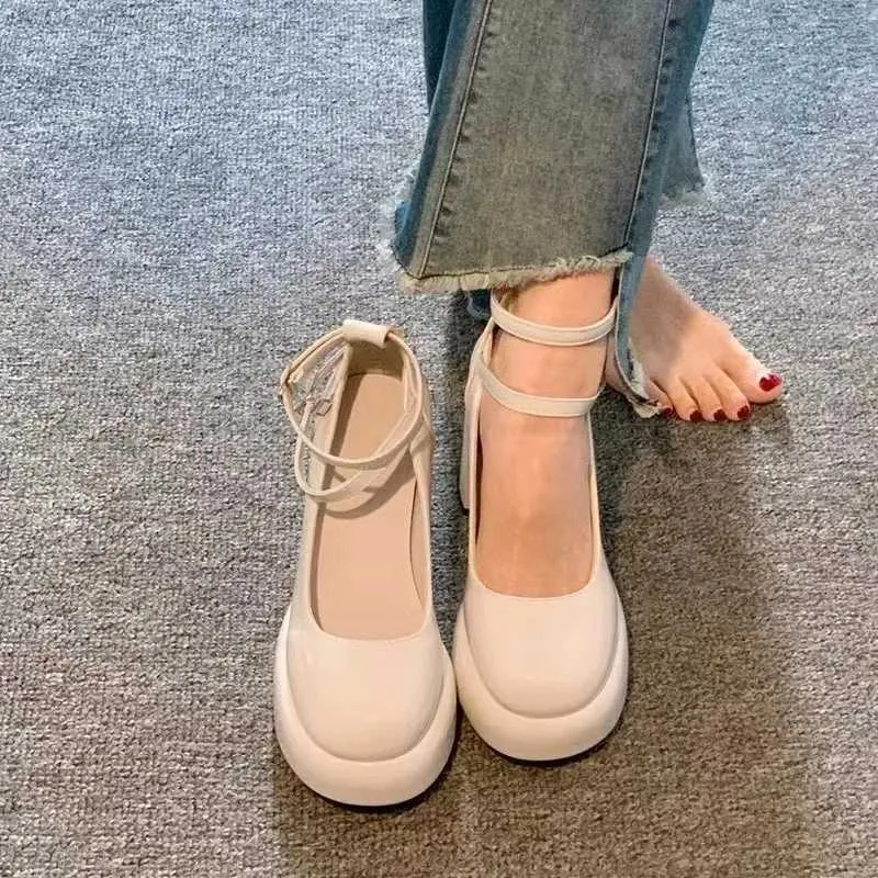 New Trend Women's Pumps Fashionable Elegant Thick Sole High Heels Mary Jane Shoes