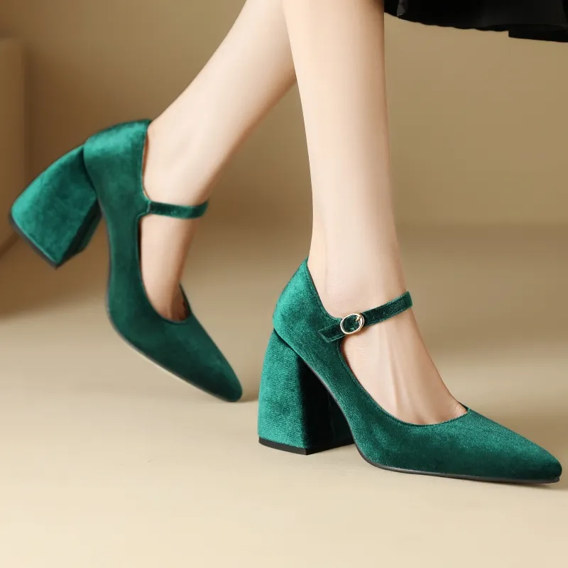Square High Heels Mary Jane Women's Office Party Wedding Shoes