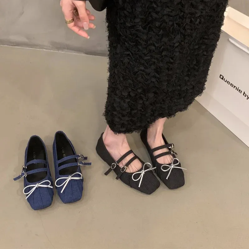 Square Toe Mary Jane Women's Fashionable Shallow Bow Elegant Formal Slip On Single Shoes