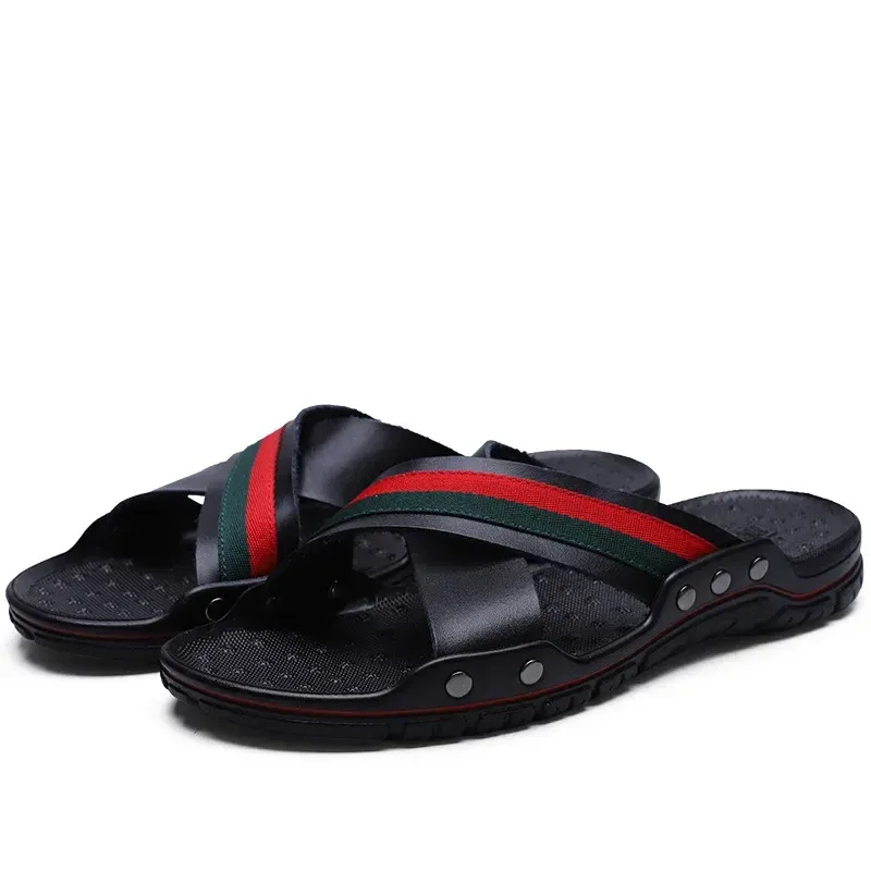 Summer Men Slippers Fashion Cross Strap Beach Water Shoes Men High Quality Slippers
