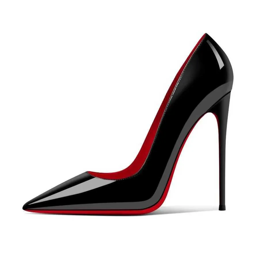 High Quality Pumps Wen High Heel Black Patent Leather Pointed Toe Thin Heel Wedding Party Shoes Sexy Wan Sandals