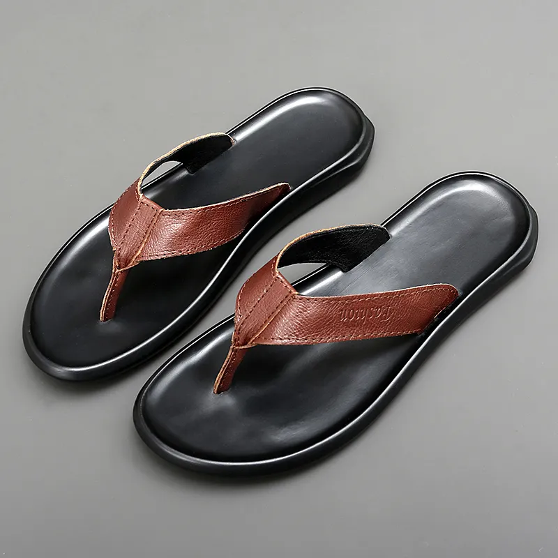 Fashion Men New Soft Bottom Non-slip Men Slippers Leather Casual Beach Summer Shoes Men