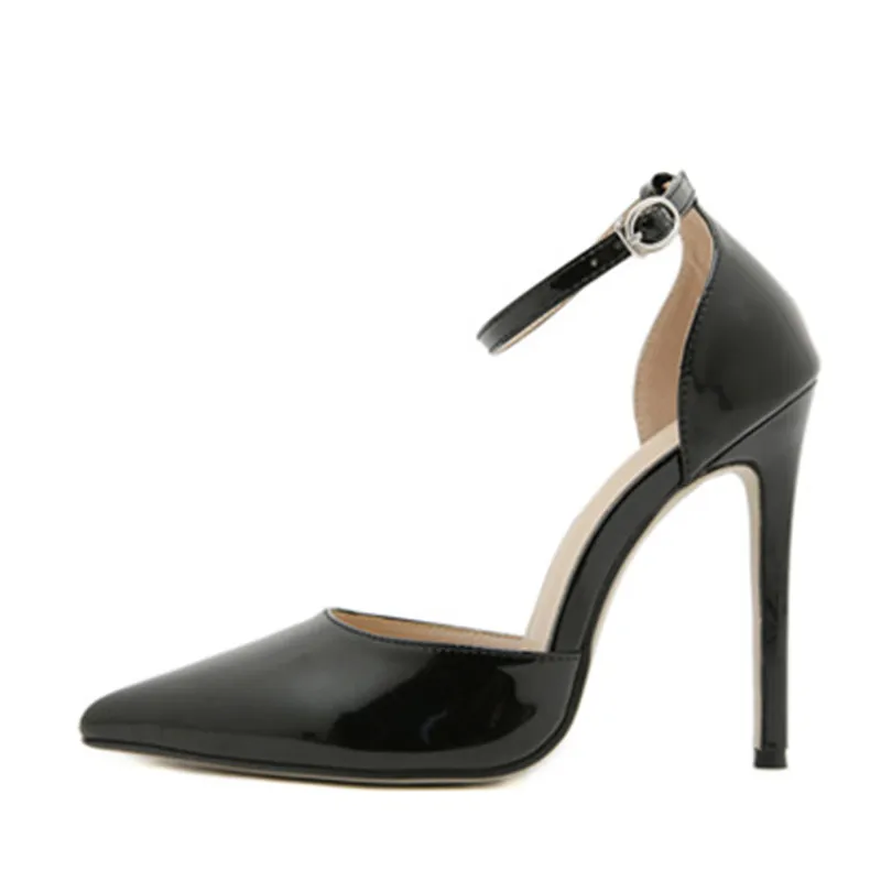 Classics Black High Heels Mules Sandals Patent Leather Pointed Toe Buckle Strap Office Shoes Women Pumps Stilettos